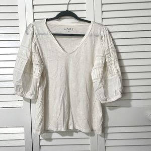 LOFT 100% cotton v neck puff 3/4 sleeve T-shirt